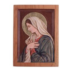 'Hand-Painted Cedar Wood Relief Panel of Mary from Peru'