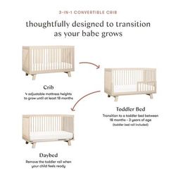 Babyletto Hudson 3-in-1 Convertible Crib with Toddler Bed Conversion Kit - Washed Natural