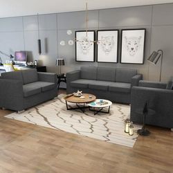 vidaXL 3 Pz Set di Divani in Stoffa Grigio Scuro