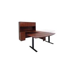 Cherry Electric Lift Adjustable Height U-Desk w/Hutch