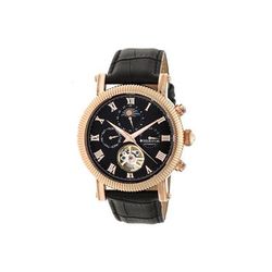 Heritor Winston Semi-Skeleton Leather-Band Watch Rose Gold/Black Standard HERHR5206