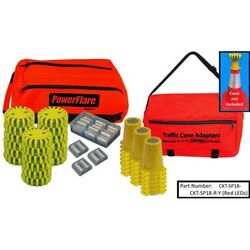 Powerflare 18-Position Cone Adapter Kit with 18-Pack Soft Pack of PowerFlare Lights Red/Blue LEDs Orange Shell CKT-SP18-RB-O
