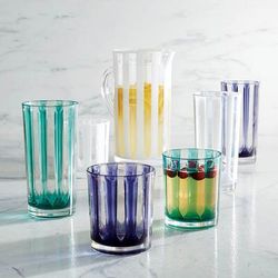Set of 6 Riviera Striped Acrylic Drinkware - Teal, Teal Tumbler - Frontgate