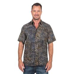 Men's cotton batik shirt, 'Night Starfield'