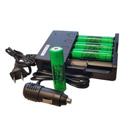 Wicked Hunting Lights 4-Position 18650 Charger Kit w/ 4-Pack 18650 Li-Ion Batteries Black W2046