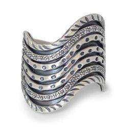 Silver band ring, 'Hmong Rivers' - Unique Fine Silver Band Ring