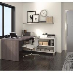 Pro-Linea L-Desk in White & Bark Gray - Bestar 120885-47