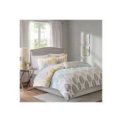 Madison Park Essentials Central Park Twin Complete Comforter & Cotton Sheet Set in Yellow/Aqua - Olliix MPE10-386