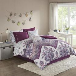 Intelligent Design Twin XL Complete Bed & Sheet Set in Purple - Olliix ID10-1352