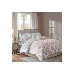 Madison Park Essentials Central Park Twin Complete Comforter & Cotton Sheet Set in Coral/Green - Olliix MPE10-381