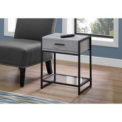 Accent Table / Side / End / Nightstand / Lamp / Storage Drawer / Living Room / Bedroom / Metal / Laminate / Tempered Glass / Grey / Black / Contemporary / Modern - Monarch Specialties I 3500