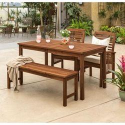 Outdoor Classic Traditional Modern Contemporary Acacia Wood Simple Patio 4-Piece Dining Set in Dark Brown - Walker Edison OW4SDTDB