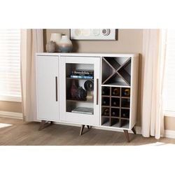 Baxton Studio Pietro Mid-Century Modern White and Brown Finished Wine Cabinet - 95-SEWC160071WI-White/Columbia