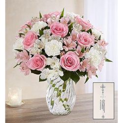 1-800-Flowers Everyday Gift Delivery Heartfelt Condolences Double Bouquet W/ Clear Vase & Winchime