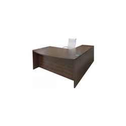Modern Walnut L-Shaped Bow Front Conference Desk w/6 Drawers