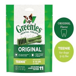 Original Teenie Natural Dog Dental Care Chews Oral Health Dog Treats, 3 oz., Count of 11