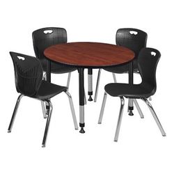 "Kee 36" Round Height Adjustable Classroom Table in Cherry & 4 Andy 18-in Stack Chairs in Black - Regency TB36RNDCHAPBK40BK"