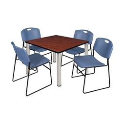 "Kee 42" Square Breakroom Table in Cherry/ Chrome & 4 Zeng Stack Chairs in Blue - Regency TB4242CHBPCM44BE"