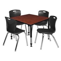 "Kee 36" Square Height Adjustable Classroom Table in Cherry & 4 Andy 18-in Stack Chairs in Black - Regency TB3636CHAPBK40BK"