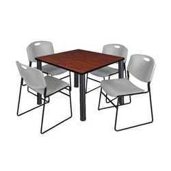 "Kee 42" Square Breakroom Table in Cherry/ Black & 4 Zeng Stack Chairs in Grey - Regency TB4242CHBPBK44GY"