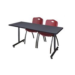 "60" x 30" Kobe Training Table in Grey & 2 "M" Stack Chairs in Burgundy - Regency MKTRCT6030GY47BY"