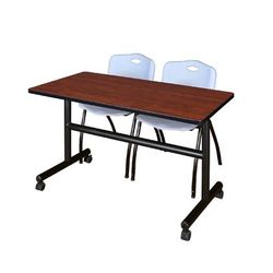 "48" x 30" Flip Top Mobile Training Table in Cherry & 2 "M" Stack Chairs in Grey - Regency MKFT4830CH47GY"