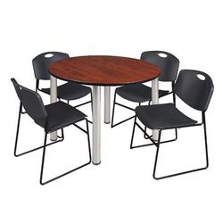"Kee 48" Round Breakroom Table in Cherry/ Chrome & 4 Zeng Stack Chairs in Black - Regency TB48RNDCHBPCM44BK"