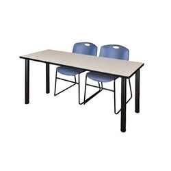 "60" x 24" Kee Training Table in Maple/ Black & 2 Zeng Stack Chairs in Blue - Regency MT6024PLBPBK44BE"