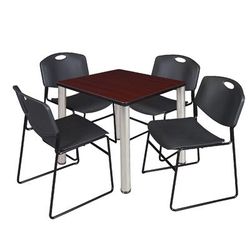 "Kee 30" Square Breakroom Table in Mahogany/ Chrome & 4 Zeng Stack Chairs in Black - Regency TB3030MHBPCM44BK"