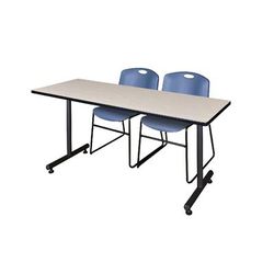 "66" x 24" Kobe Training Table in Maple & 2 Zeng Stack Chairs in Blue - Regency MKTRCT6624PL44BE"