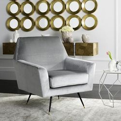 Nynette Velvet Retro Mid Century Accent Chair in Light Grey - Safavieh FOX6270B