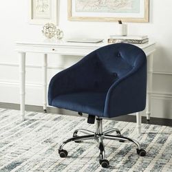 Amy Tufted Velvet Chrome Leg Swivel Office Chair in Navy/Chrome - Safavieh OCH4500B