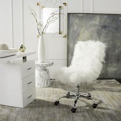Whitney Faux Sheepskin Chrome Leg Swivel Office Chair in White/Chrome - Safavieh OCH4505A