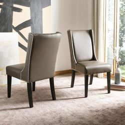 Sher 19''H Side Chair - Silver Nail Heads in Clay/Espresso (Set of 2) - Safavieh MCR4714B-SET2