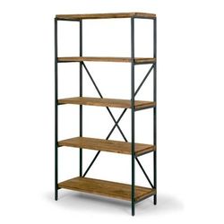 "Ailis 67" Brown Pine Wood Shelf Etagere Bookcase Media Center w/ Metal Frame - Glamour Home GHDSV-1196"