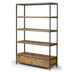 Alta Brown Pine Wood Display Shelf Etagere Metal Frame Bookcase w/ Drawers - Glamour Home GHDSV-1251