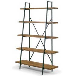 "Ailis 71.5" Leaning Etagere Brown Pine Wood Metal Frame Bookcase Five-shelf Media Tower - Glamour Home GHDSV-1212"