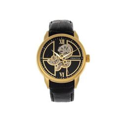 Heritor Automatic Sanford Semi-Skeleton Leather-Band Watch Gold/Black One Size HERHR8303