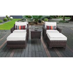 kathy ireland Homes & Gardens River Brook 5 Piece Outdoor Wicker Patio Furniture Set 05b in Snow - TK Classics River-05B-Snow