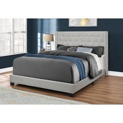 Bed / Queen Size / Platform / Bedroom / Frame / Upholstered / Velvet / Wood Legs / Grey / Transitional - Monarch Specialties I 5985Q