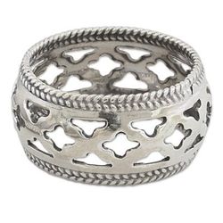 Jali Stars,'Artisan Crafted Sterling Silver Indian Jali Motif Band Ring'