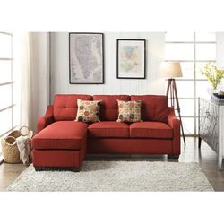 Cleavon II Sectional Sofa (Rev. Chaise) & 2 Pillows in Red Linen - Acme Furniture 53740