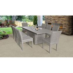 Coast Rectangular Outdoor Patio Dining Table w/ 8 Armless Chairs in Vanilla Creme - TK Classics Coast-Dtrec-Kit-8