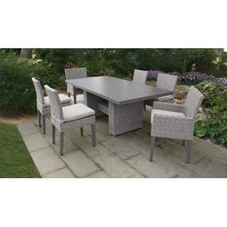 Florence Rectangular Outdoor Patio Dining Table w/ 4 Armless Chairs and 2 Chairs w/ Arms in Beige - TK Classics Florence-Dtrec-Kit-4Adc2Dcc-Beige