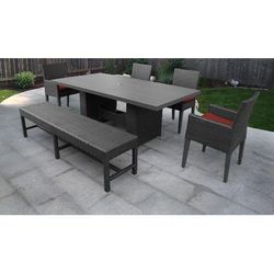 Barbados Rectangular Outdoor Patio Dining Table w/ 4 Chairs and 1 Bench in Terracotta - TK Classics Barbados-Dtrec-Kit-2Adc2Dc1Dbc-Terracotta