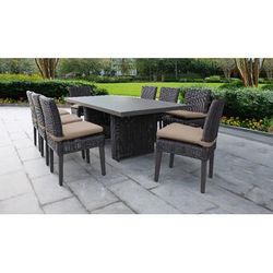 Venice Rectangular Outdoor Patio Dining Table w/ 8 Armless Chairs in Wheat - TK Classics Venice-Dtrec-Kit-8C-Wheat