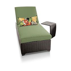 Classic Chaise Outdoor Wicker Patio Furniture w/ Side Table in Cilantro - TK Classics Classic-1X-St-Cilantro