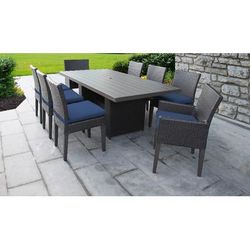 Barbados Rectangular Outdoor Patio Dining Table w/ 6 Armless Chairs And 2 Chairs W/ Arms in Navy - TK Classics Barbados-Dtrec-Kit-6Adc2Dcc-Navy