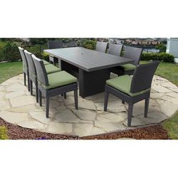 Belle Rectangular Outdoor Patio Dining Table w/ 8 Armless Chairs in Cilantro - TK Classics Belle-Dtrec-Kit-8C-Cilantro