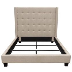 Madison Ave Tufted Wing Queen Bed in Sand Button Tufted Fabric - Diamond Sofa MADISONAVEQUBEDSD
